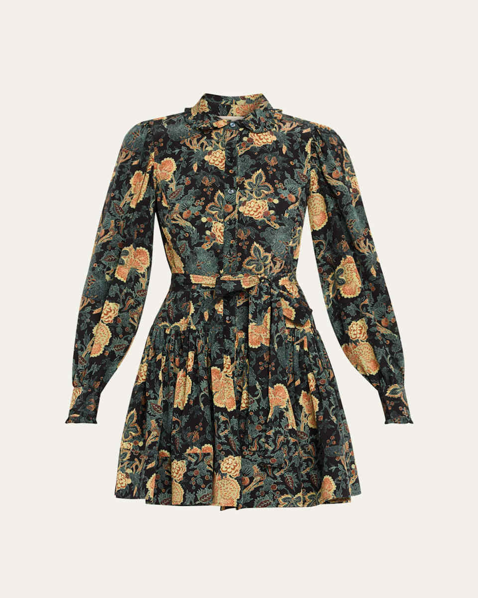 Simona Silk Long-Sleeve Mini Shirtdress